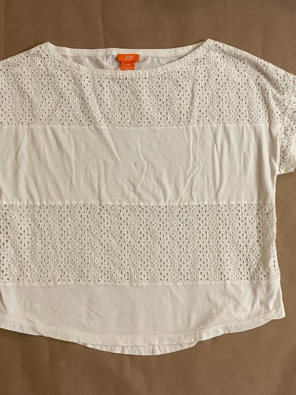 Joe Fresh Shirt Women's Size M White Floral Eyelet BOHO Cottage Spring Summer